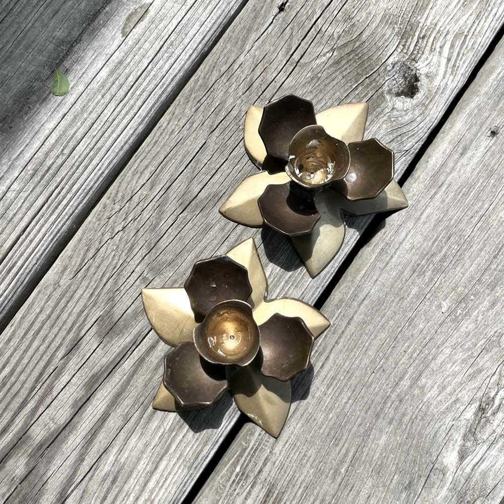 Gold and Brown Flower Candle Holders